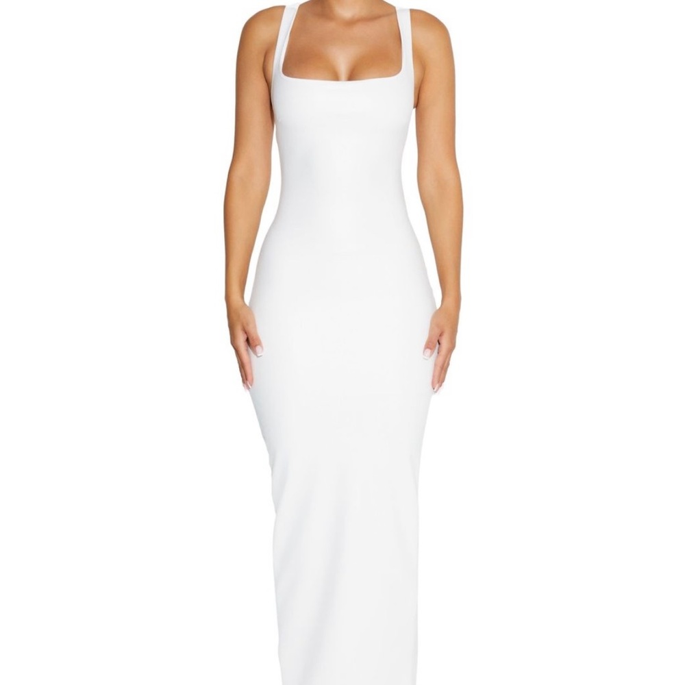 Naked wardrobe white faux leather dress
